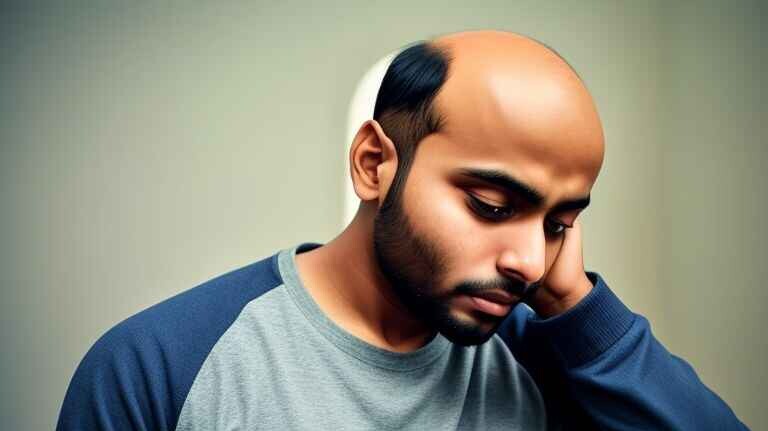 a young Indian man suffering from hormonal imbalance that reflects in balding or hair loss